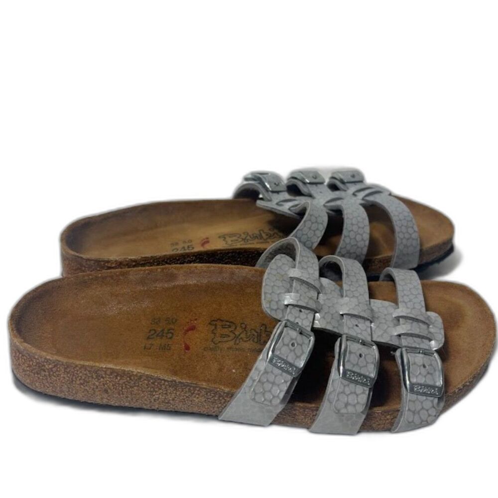 Birkenstock Birki's Women’s Xenia Silver Metallic Birko Flor Sandals Sz 38/7